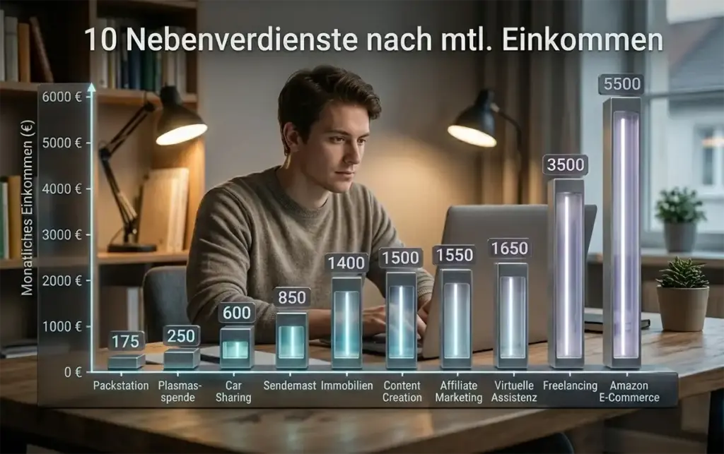 10 Nebenverdienste - Diagramm nach dem durchschnittlichen monatlichem Einkommen