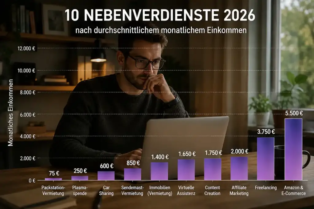 10 Nebenverdienste - Diagramm nach dem durchschnittlichen monatlichem Einkommen